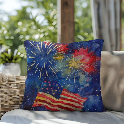 Fireworks Flag and Freedom Patriotic Indoor-Outdoor Home Decor Pillow