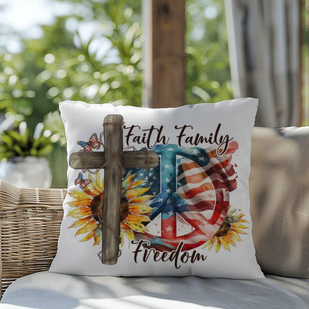 Faith Family Freedom Patriotic Comfy Indoor-Outdoor Pillow