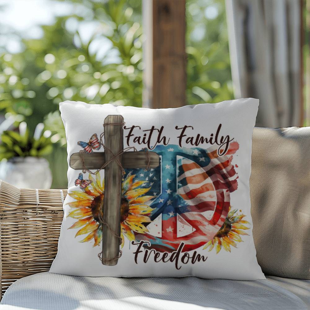 Faith Family Freedom Patriotic Indoor-Outdoor Pillow