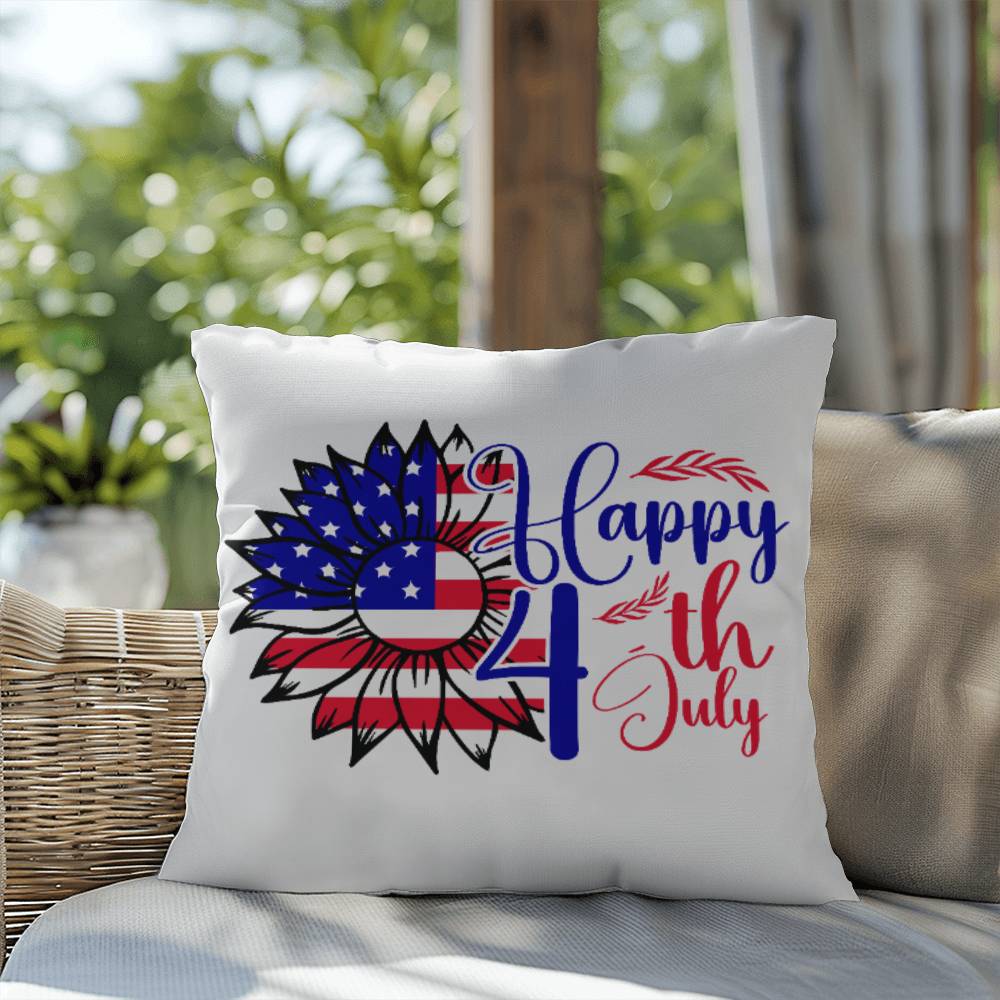 Happy 4th of July Sunflower Patriotic Indoor-Outdoor Pillow