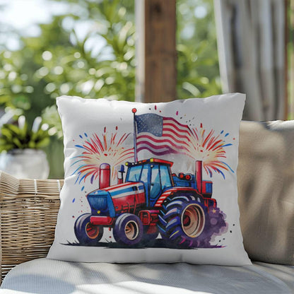 Tractor Fourth of July Parade Patriotic Indoor-Outdoor Pillow