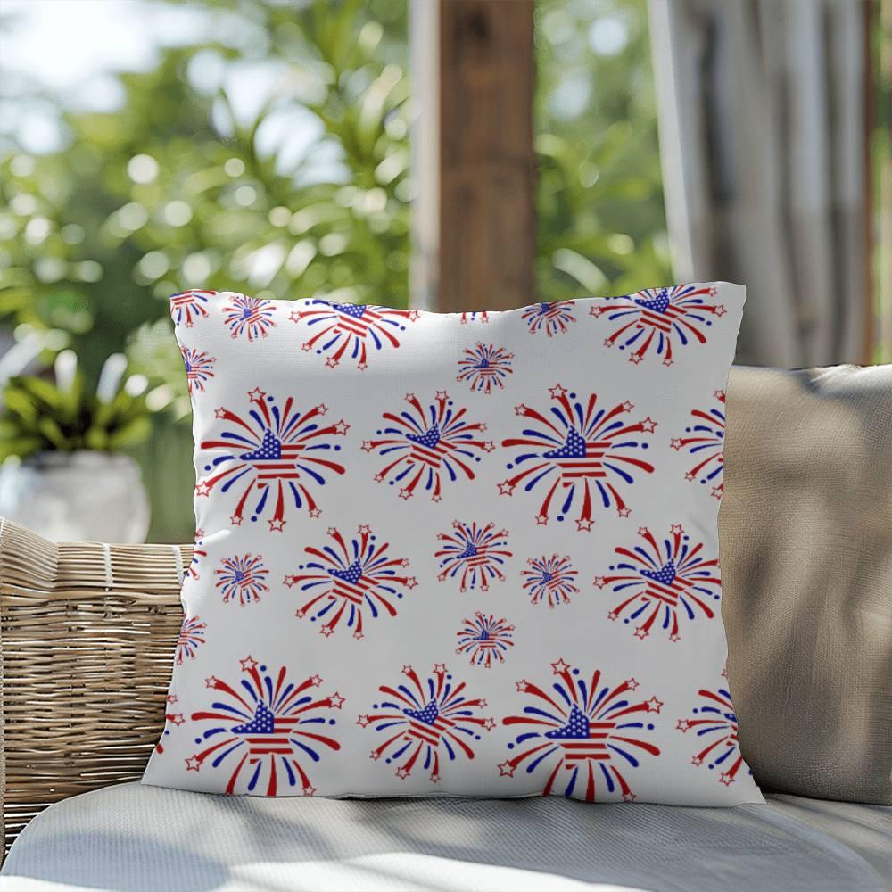 Star Red White and Blue Fireworks 4th of July Patriotic Indoor-Outdoor Pillow