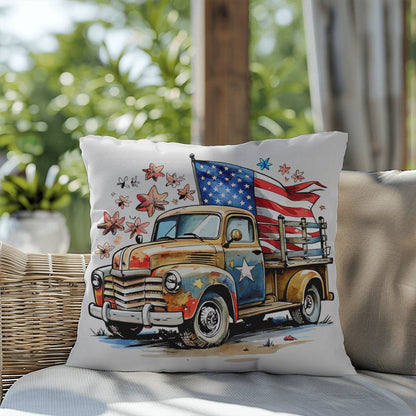 Patriotic Vintage Truck Fourth of July Home Decor Indoor-Outdoor Pillow