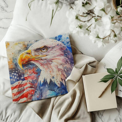 Patriotic Eagle with American Flag Pillow Cover