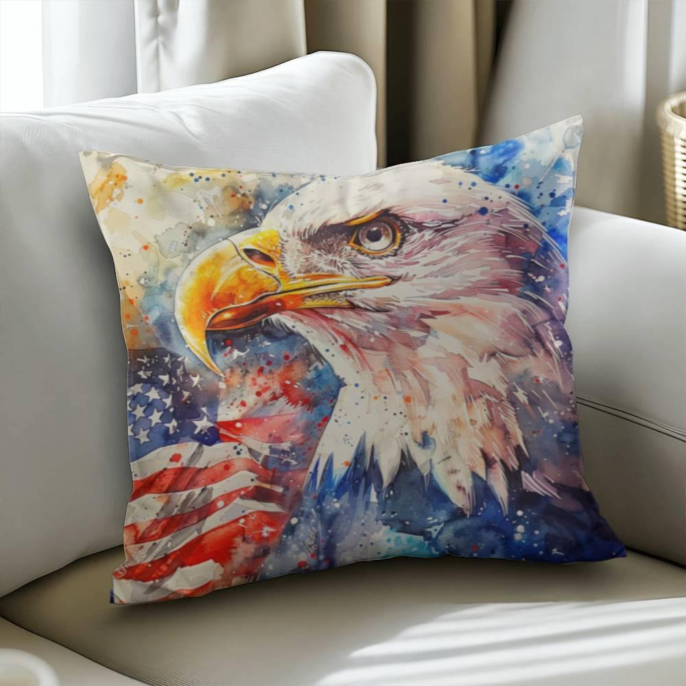 Patriotic Eagle with American Flag Pillow Cover