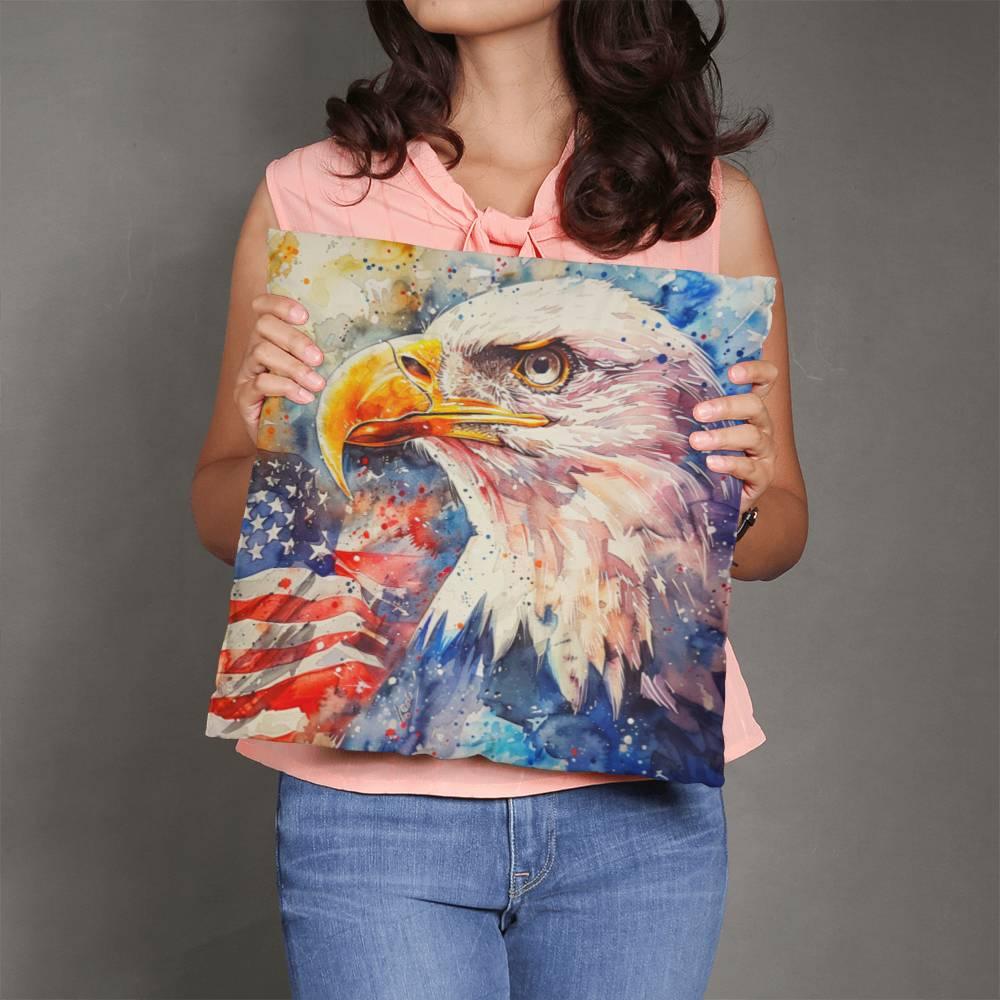 Patriotic Eagle with American Flag Pillow Cover