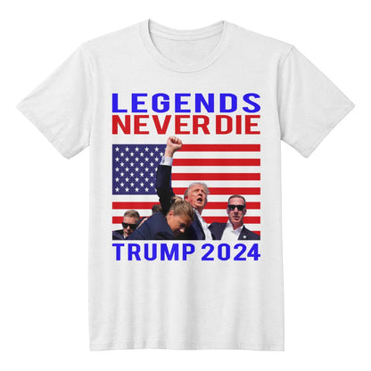 Patriotic MAGA Tee Shirt Legends Never Die Trump 2024 Butler Rally