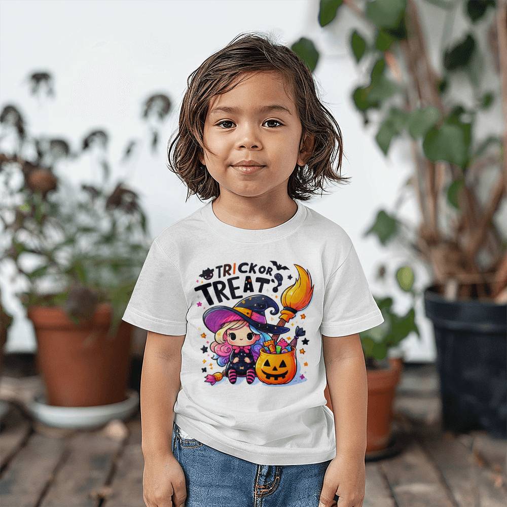 Cute Little Witch Trick or Treat Toddler Jersey Tee Shirt