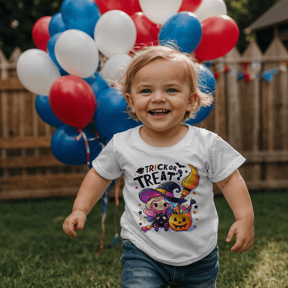 Cute Little Witch Trick or Treat Toddler Jersey Tee Shirt