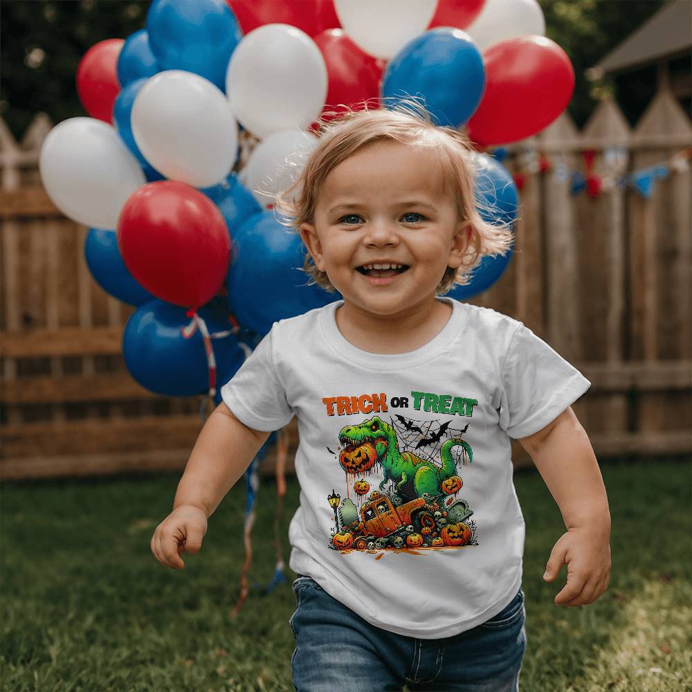 Halloween Monster Dinosaur T-Rex Trick or Treat Toddler Jersey Tee