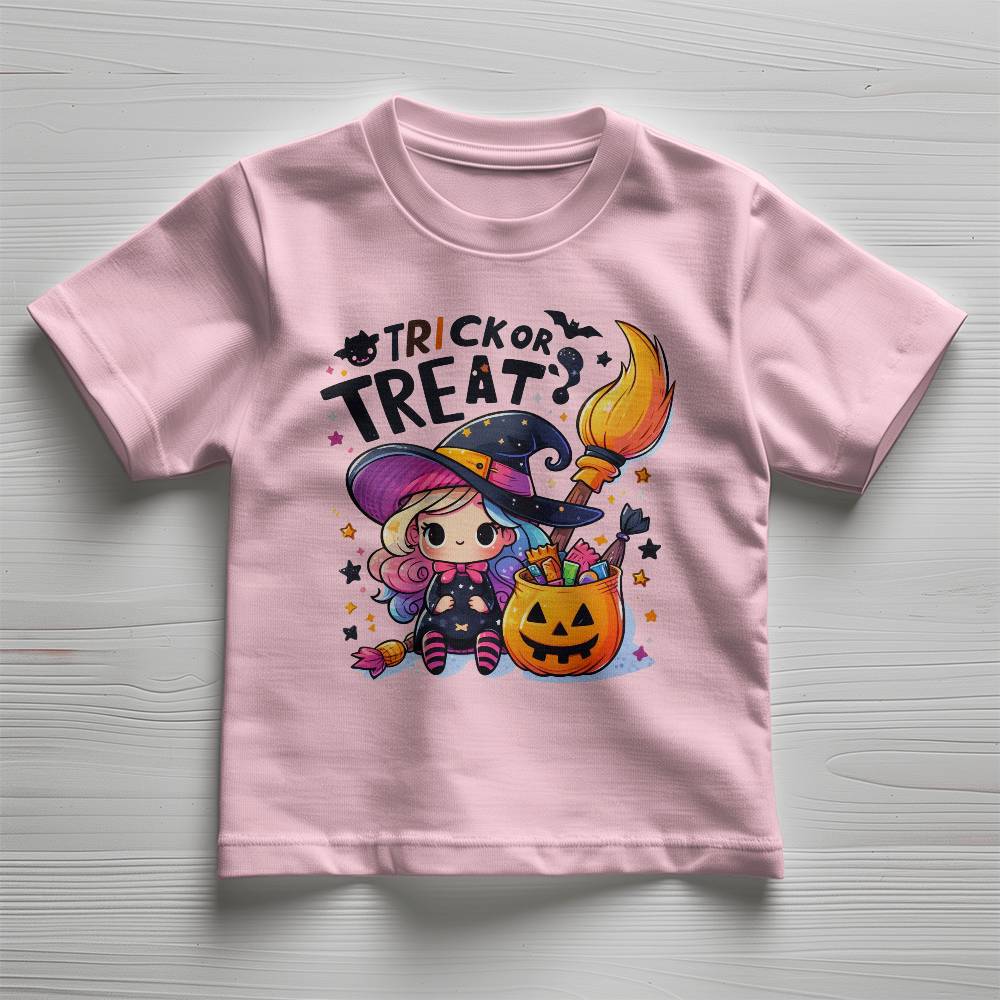 Cute Little Witch Trick or Treat Toddler Jersey Tee Shirt