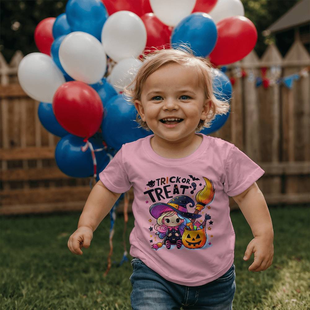 Cute Little Witch Trick or Treat Toddler Jersey Tee Shirt