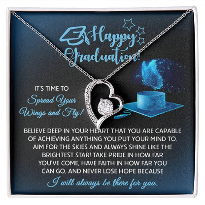 Graduation Gift for Her Spread Your Wings and Fly Forever Love Heart Pendant Necklace with Gift Box