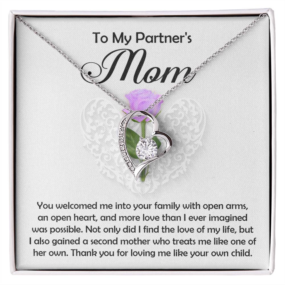 To My Partner's Mom You Welcomed me with Open Arms and an Open Heart Pendant Necklace