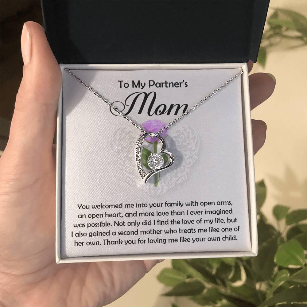 To My Partner's Mom You Welcomed me with Open Arms and an Open Heart Pendant Necklace