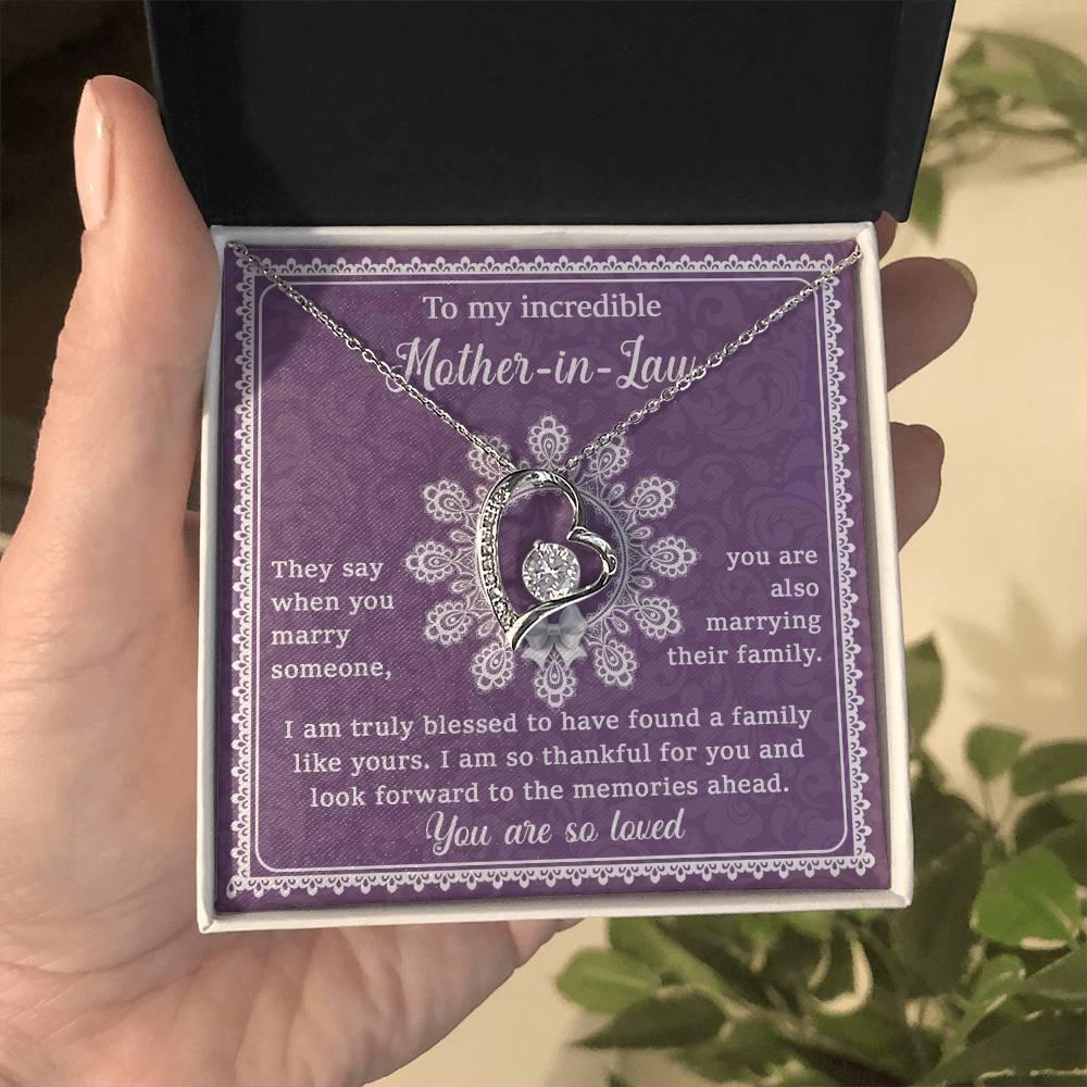 Mother-in-Law Gift I am Truly Blessed for the Memories Ahead Heart Pendant Necklace