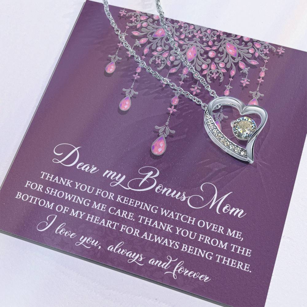 Dear Bonus Mom Thank You for Always Being There Forever Love Heart Pendant Necklace
