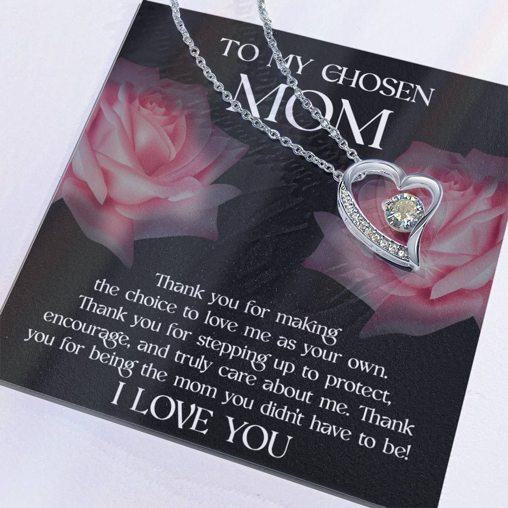 To My Chosen Bonus Mom Thank You for Stepping Up Forever Love Heart Pendant Necklace