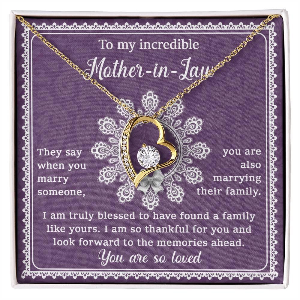 Mother-in-Law Gift I am Truly Blessed for the Memories Ahead Heart Pendant Necklace