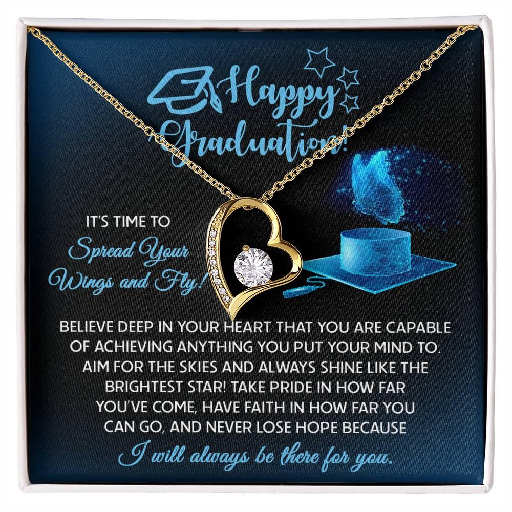 Graduation Gift for Her Spread Your Wings and Fly Forever Love Heart Pendant Necklace with Gift Box