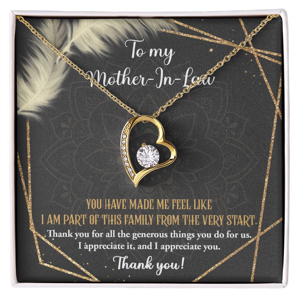 To Mother-In-Law I Appreciate All The Things You Do For Us Forever Love Heart Pendant Necklace