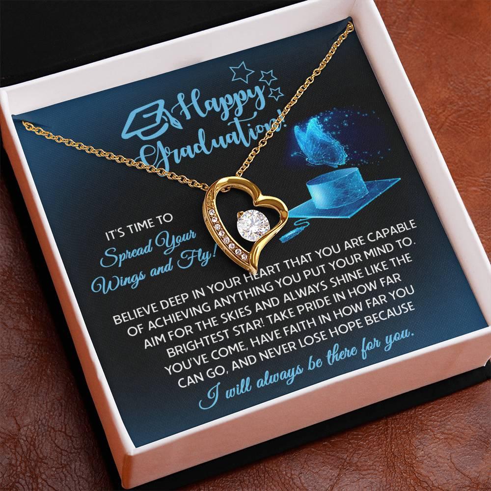 Graduation Gift for Her Spread Your Wings and Fly Forever Love Heart Pendant Necklace with Gift Box