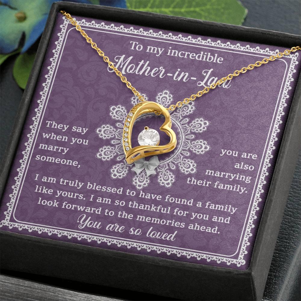 Mother-in-Law Gift I am Truly Blessed for the Memories Ahead Heart Pendant Necklace