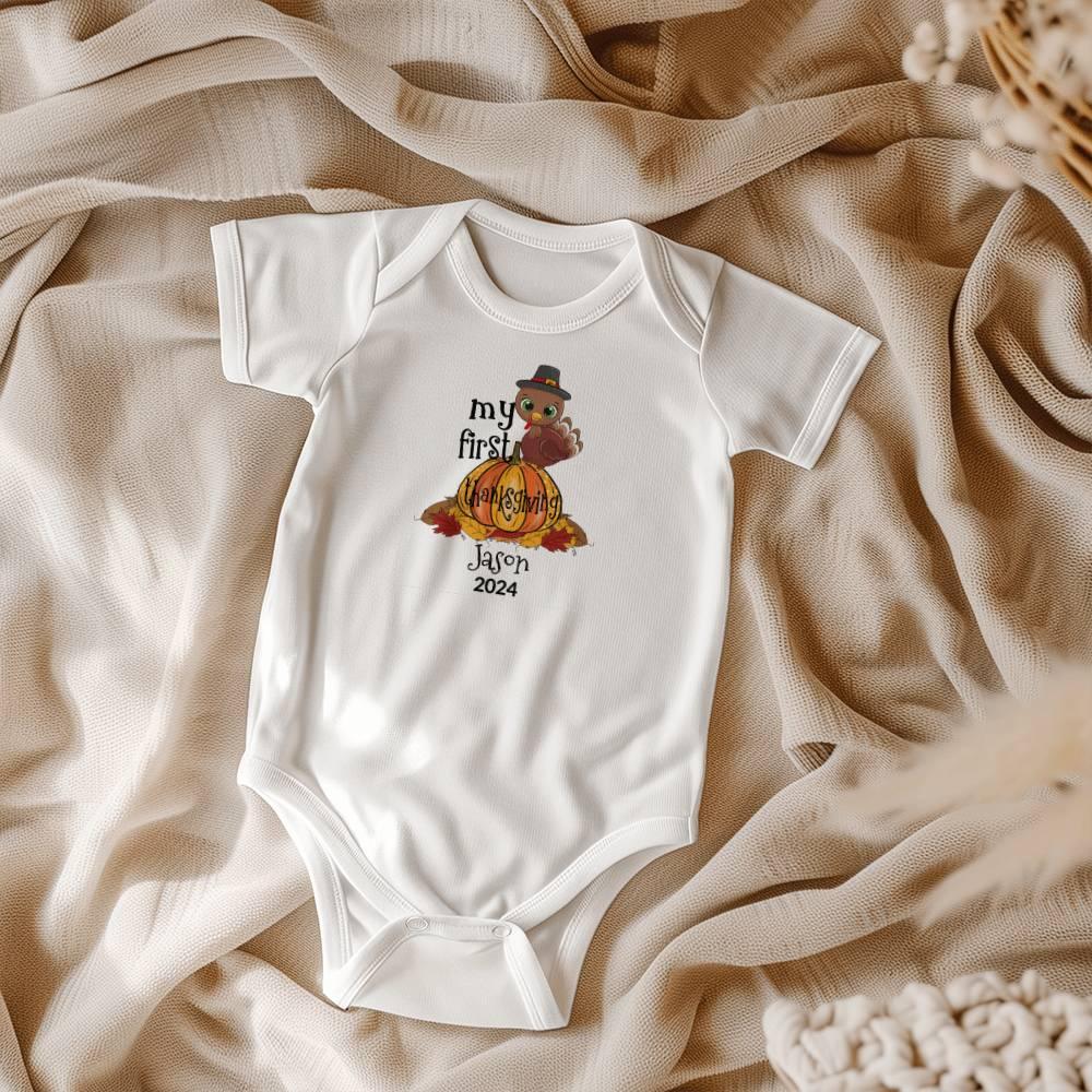 Baby's First Thanksgiving Personalized Bodysuit - Boy or Girl Turkey