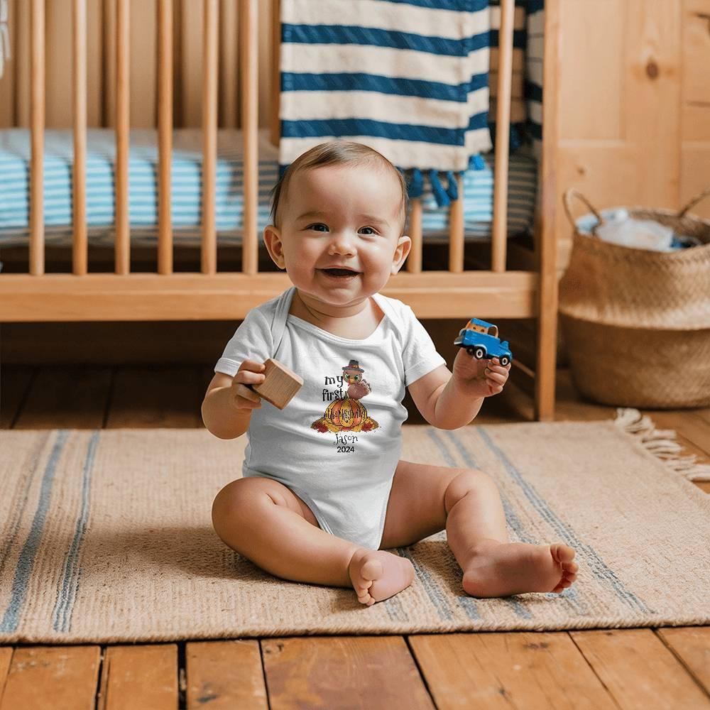 Baby's First Thanksgiving Personalized Bodysuit - Boy or Girl Turkey