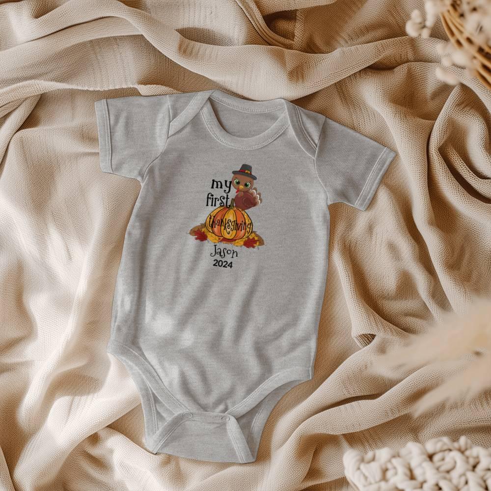 Baby's First Thanksgiving Personalized Bodysuit - Boy or Girl Turkey