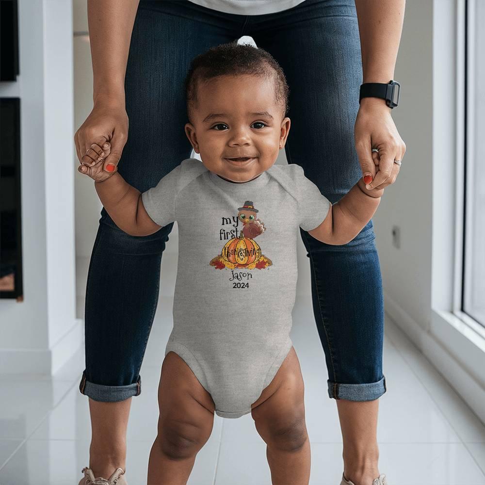 Baby's First Thanksgiving Personalized Bodysuit - Boy or Girl Turkey