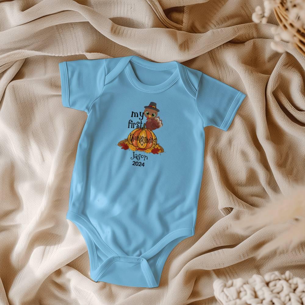 Baby's First Thanksgiving Personalized Bodysuit - Boy or Girl Turkey