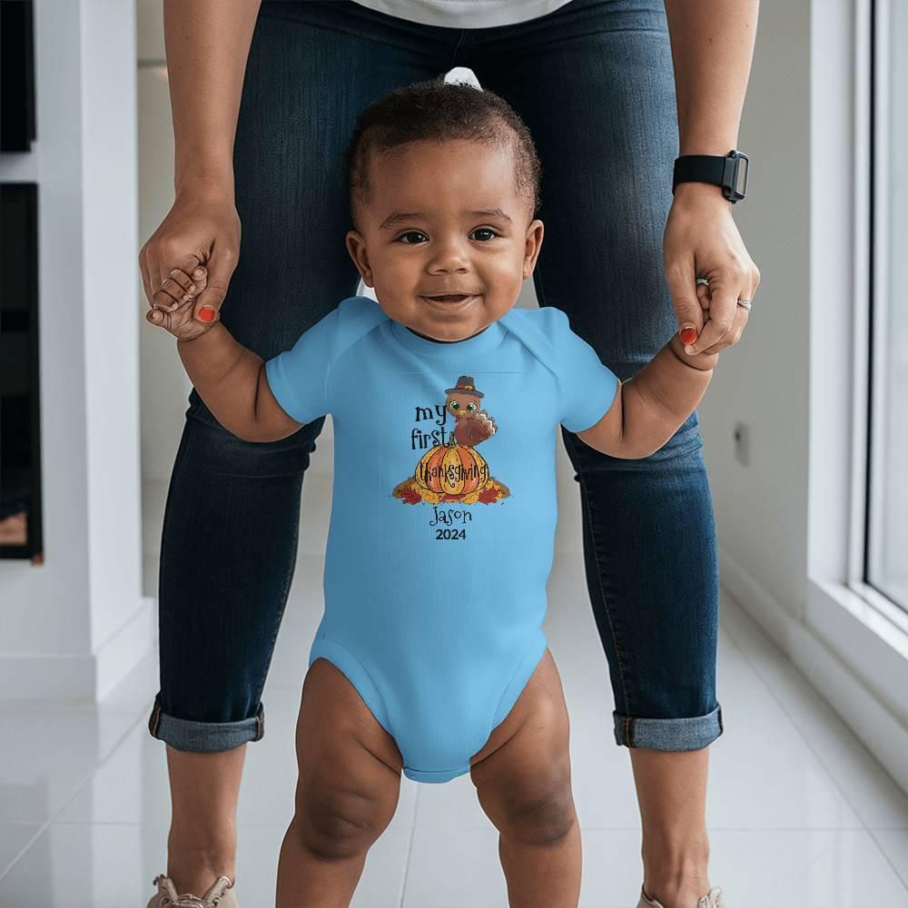 Baby's First Thanksgiving Personalized Bodysuit - Boy or Girl Turkey