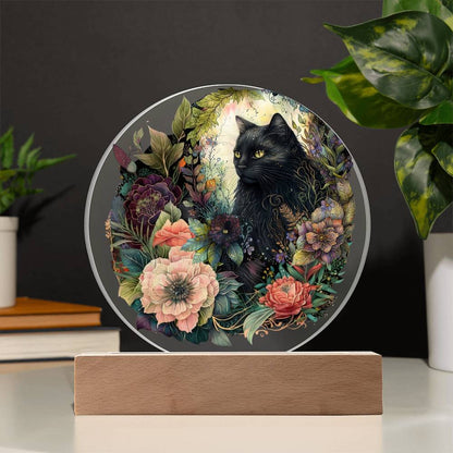 Eerie Feline Shadow: Spooky Acrylic Decor