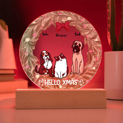 Dog and Cat Holiday Wreath Personalized Acrylic Plaque