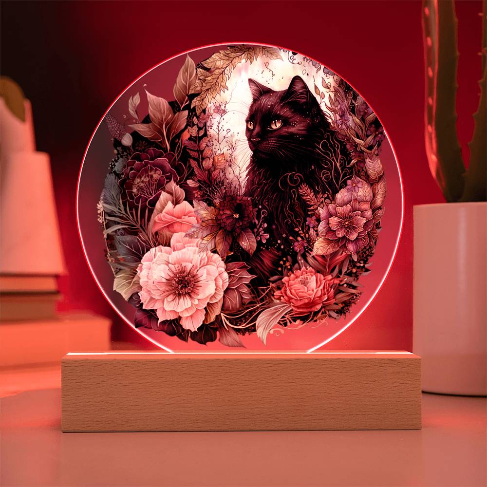 Eerie Feline Shadow: Spooky Acrylic Decor