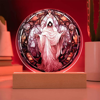 Mystical Spirit Halloween Stained Glass Acrylic Plaque with LED Lighted Wood Base