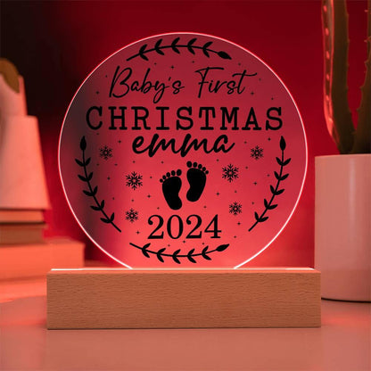 Baby's First Christmas Personalized Acrylic Plaque with Wood or LED Lighted Base