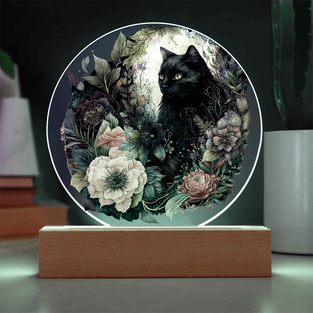 Eerie Feline Shadow: Spooky Acrylic Decor