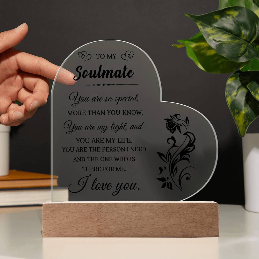 Heartfelt Gift for Soulmate - You are My Light - Heart Shaped Acrylic Plaque