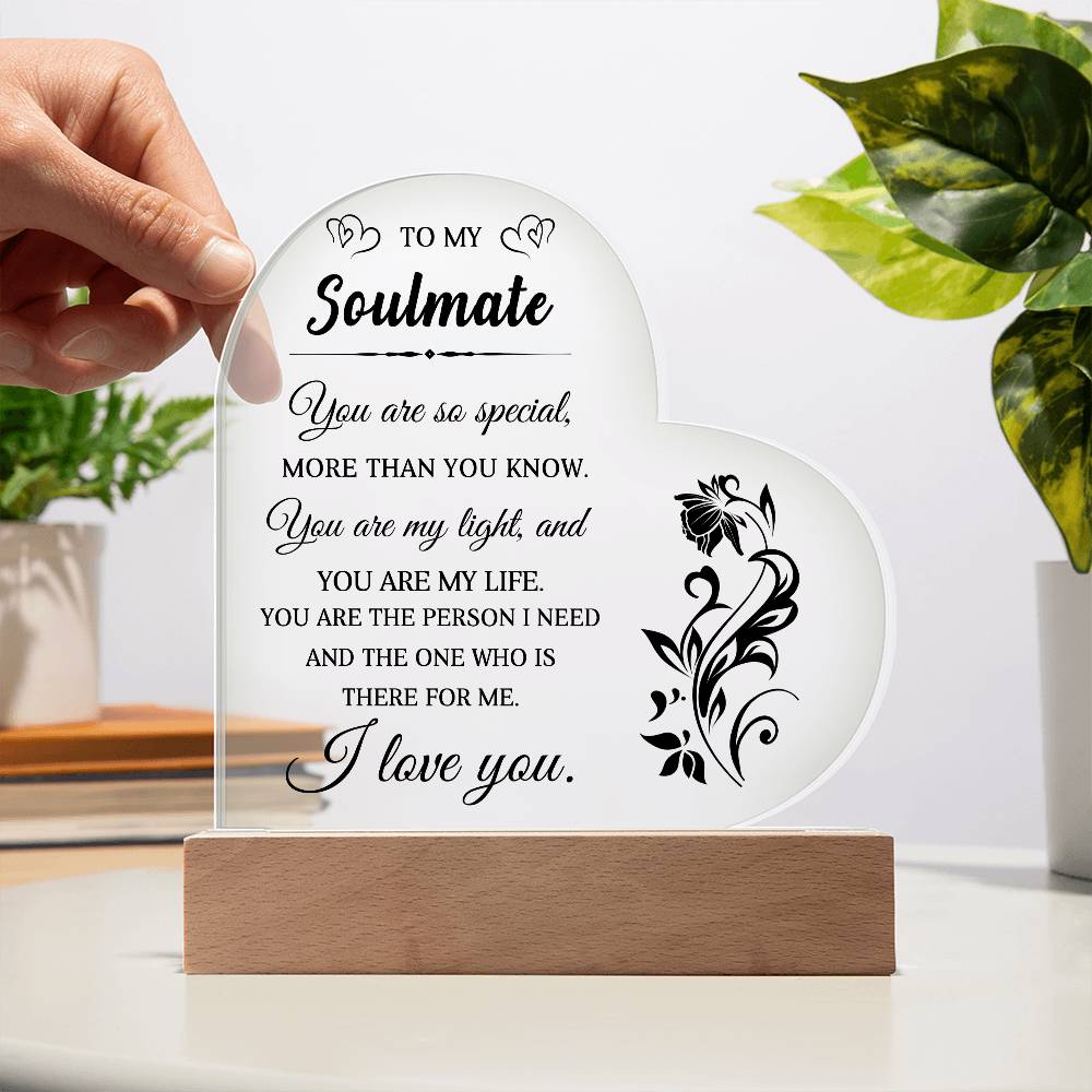 Heartfelt Gift for Soulmate - You are My Light - Heart Shaped Acrylic Plaque