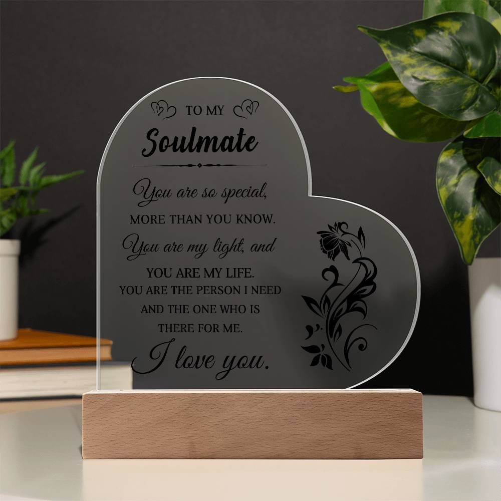 Heartfelt Gift for Soulmate - You are My Light - Heart Shaped Acrylic Plaque