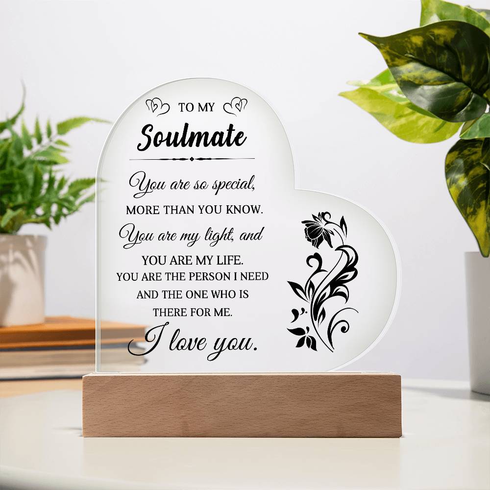 Heartfelt Gift for Soulmate - You are My Light - Heart Shaped Acrylic Plaque