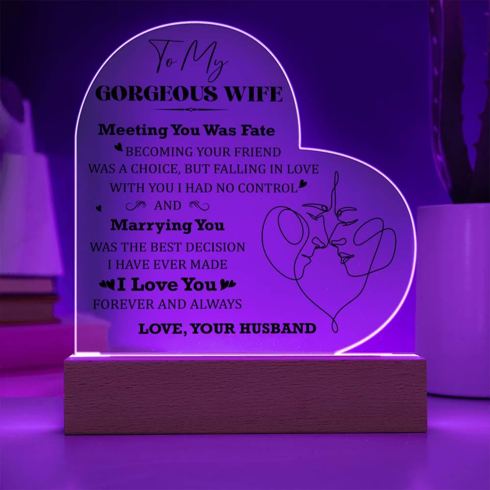 Wife Gift - Meeting You Was Fate - Personalized Heart Shaped Acrylic Plaque