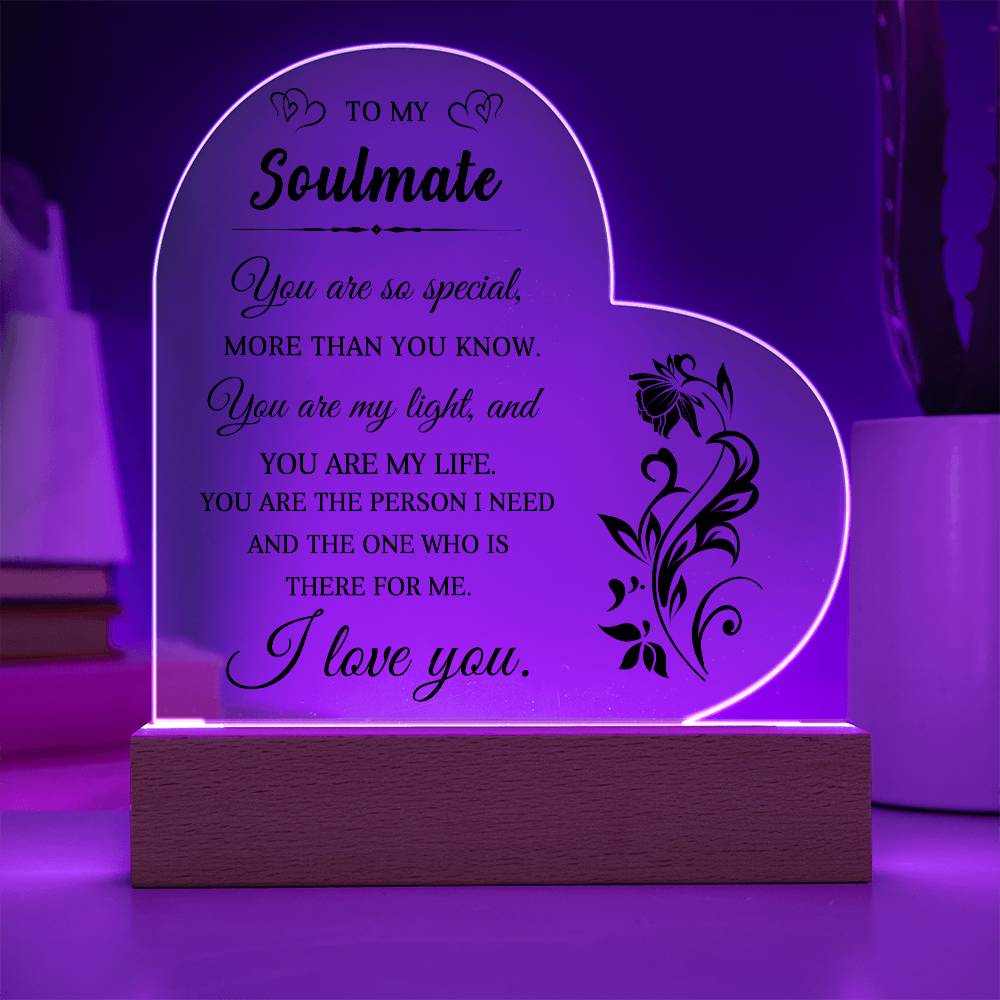 Heartfelt Gift for Soulmate - You are My Light - Heart Shaped Acrylic Plaque