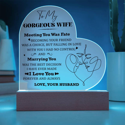 Wife Gift - Meeting You Was Fate - Personalized Heart Shaped Acrylic Plaque