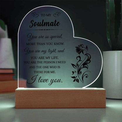 Heartfelt Gift for Soulmate - You are My Light - Heart Shaped Acrylic Plaque