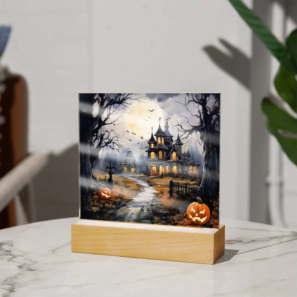 All Hallow's Haunt: Spooky Mansion Display Acrylic Plaque