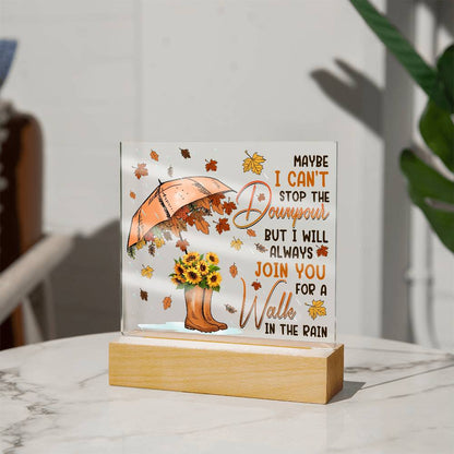 Best Friend Join You for a Walk in the Rain Acrylic Square Plaque with LED Wood Base