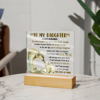 Daughter - This Old Bear Acrylic Square Plaque with LED Wooden Base